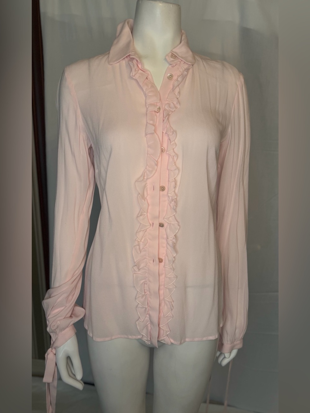 RED Valentino Light Pink Ruffle-Front Button-Down Blouse